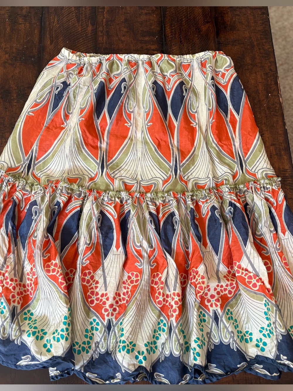 Vintage Art Deco Printed Skirt, Waist 30”